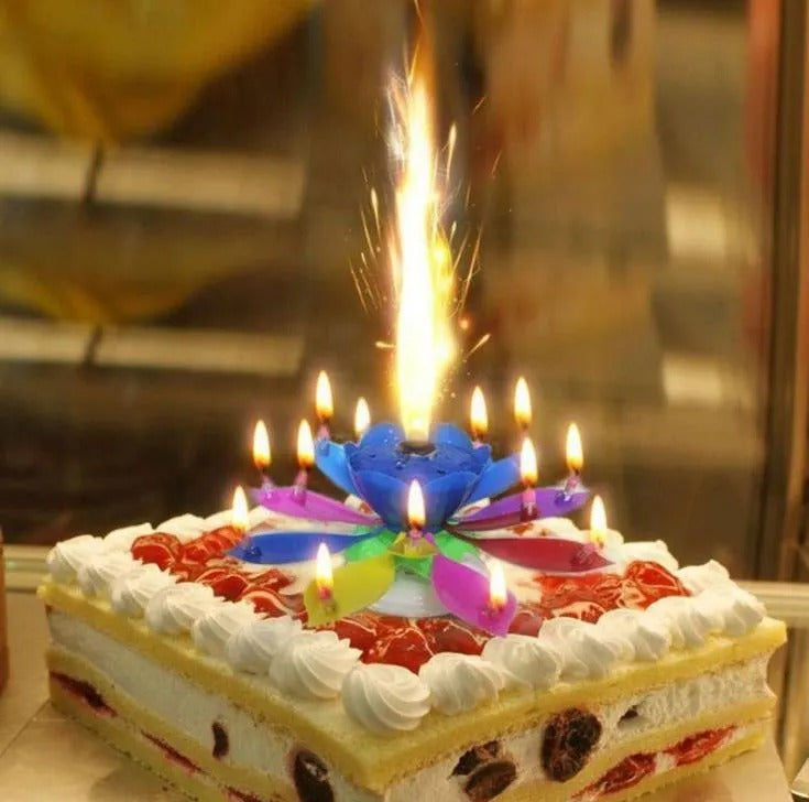 Trendora Hub Melody Birthday Candle With Rotating Petals and Colorful Flames