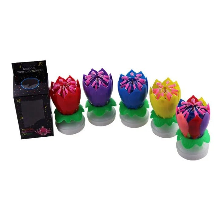 Trendora Hub Melody Birthday Candle With Rotating Petals and Colorful Flames