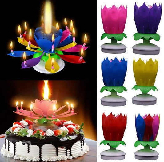 Trendora Hub Melody Birthday Candle With Rotating Petals and Colorful Flames