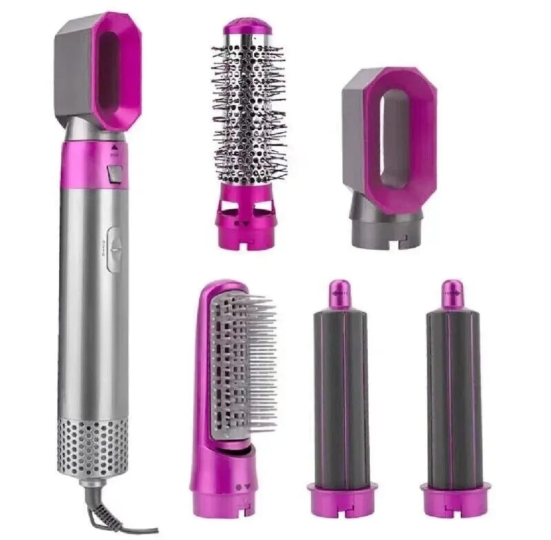 Trendora Hub High Quality 5 In 1 Hair Styler Brush - Negative Ionic Electric Air Wrap With Detachable Brush Heads