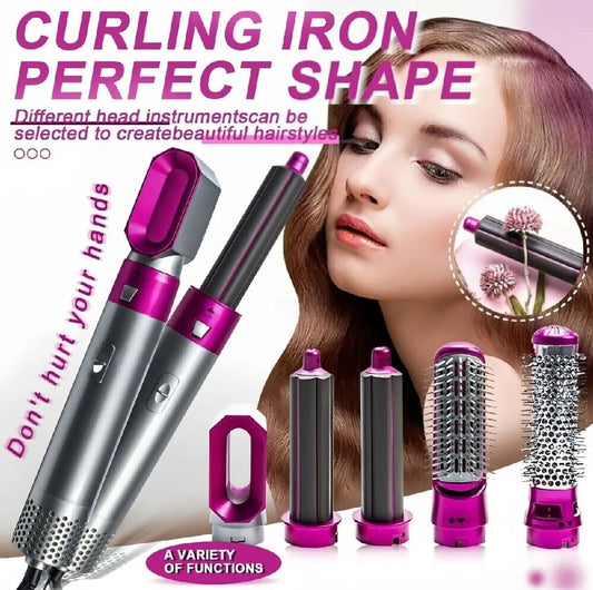 Trendora Hub High Quality 5 In 1 Hair Styler Brush - Negative Ionic Electric Air Wrap With Detachable Brush Heads