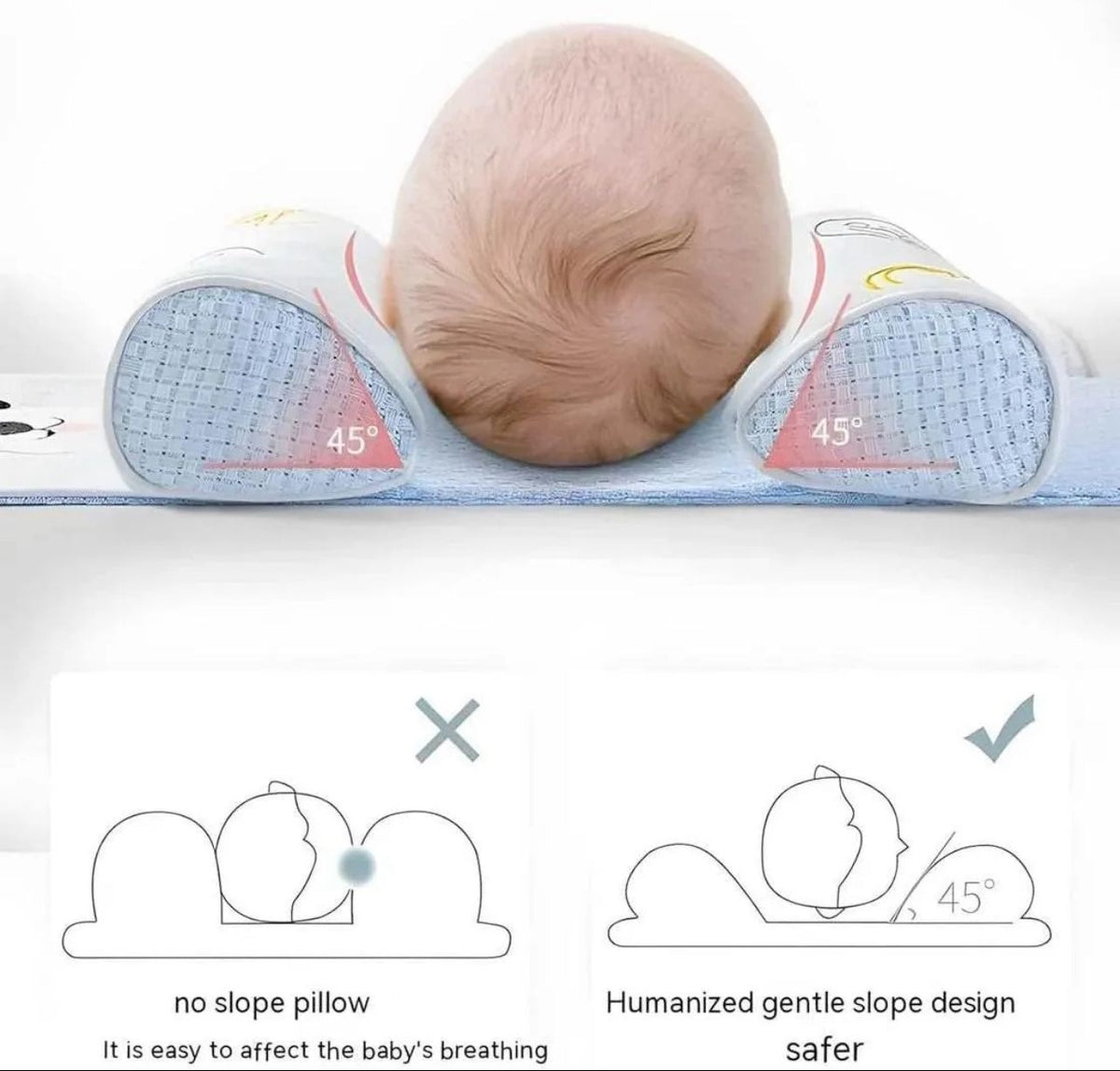 Trendora Hub Infant Sleeping Support Pillow with Anti Roll Cushion And Neck Protection