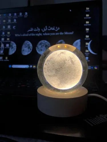 Trendora Hub 3D Galaxy Crystal Ball Lamp with Wooden LED Base in Moon Shape
