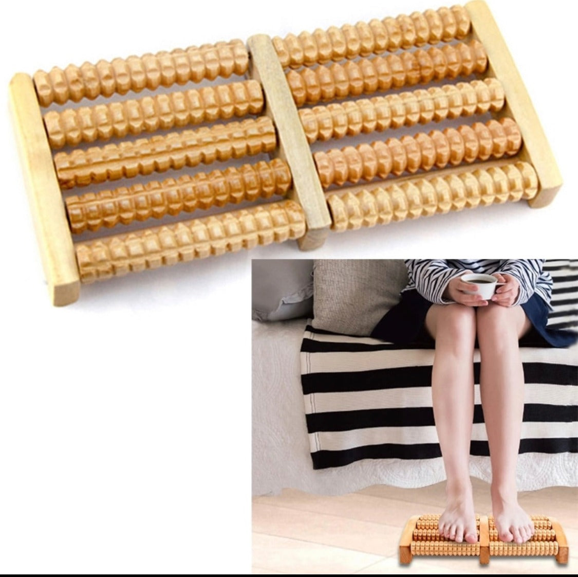 Trendora Hub Traditional Wooden Roller Foot Massager For Relaxation, Stress Relief And Improved Blood Circulation