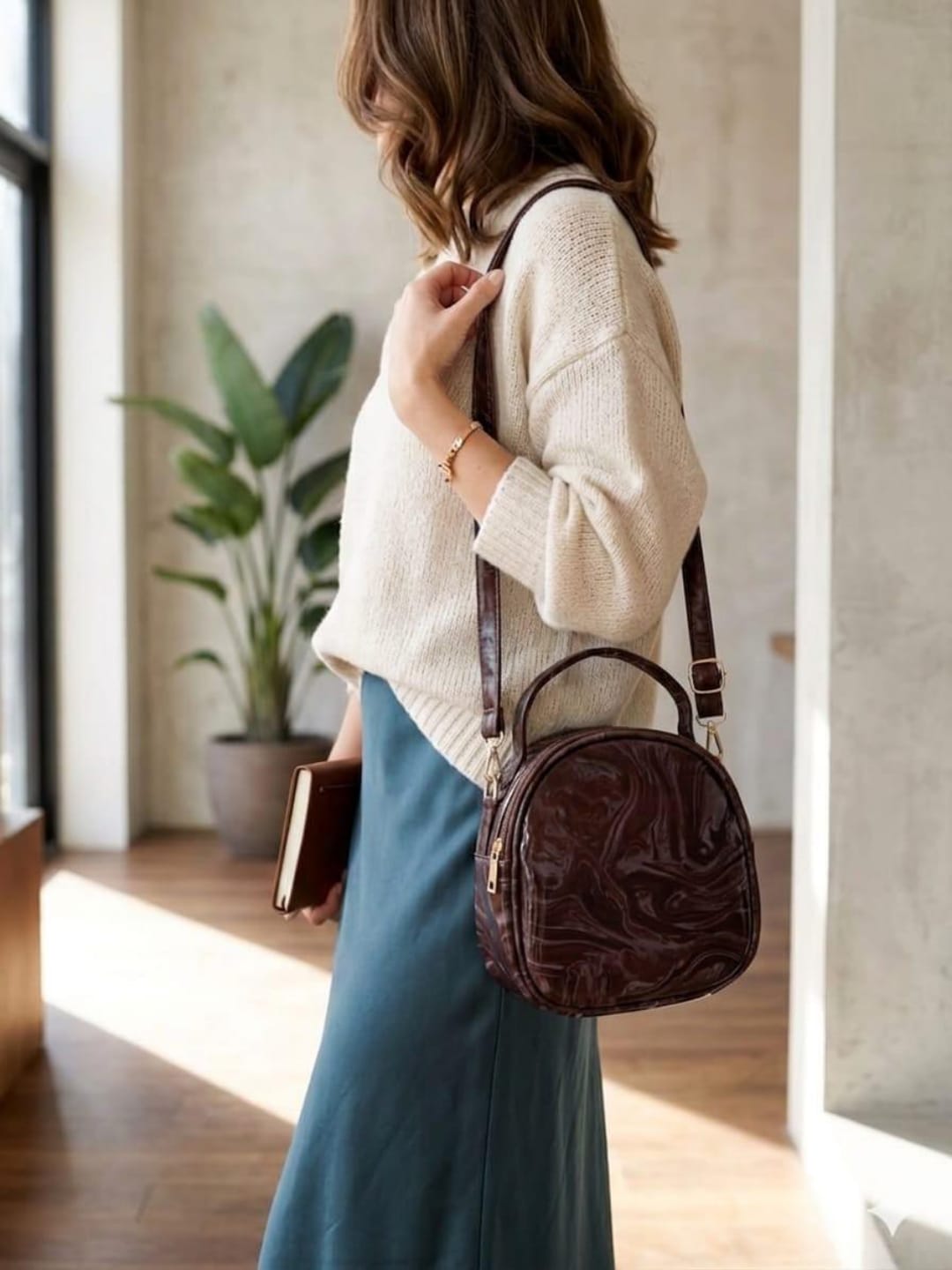 Trendora Hub Marble Gloss Mini Crossbody Handbag for Women
