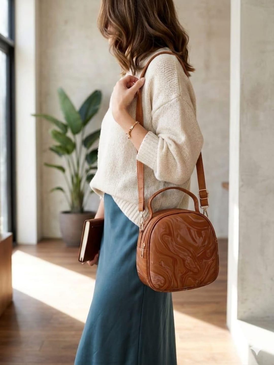 Trendora Hub Marble Gloss Mini Crossbody Handbag for Women