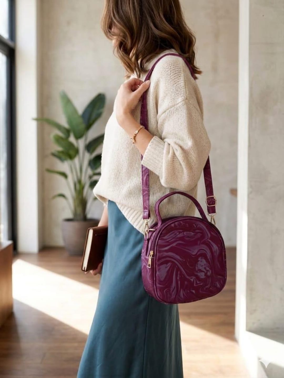Trendora Hub Marble Gloss Mini Crossbody Handbag for Women