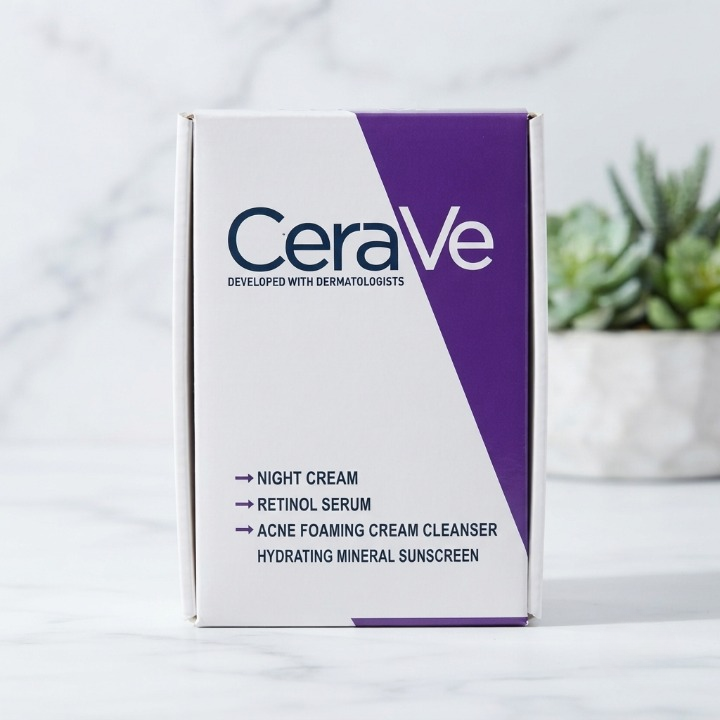 Trendora Hub CeraVe 4 In 1 Skincare Kit with Night Cream + Retinol Serum + Acne Foaming Cream Cleanser + Hydrating Mineral Sunscreen