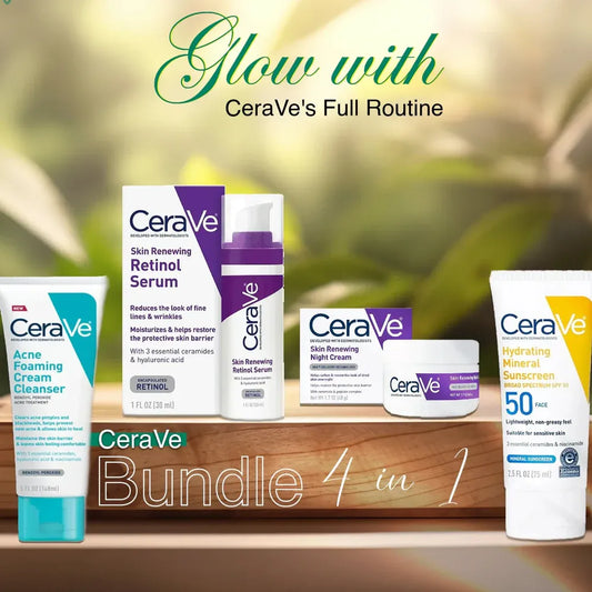 Trendora Hub CeraVe 4 In 1 Skincare Kit with Night Cream + Retinol Serum + Acne Foaming Cream Cleanser + Hydrating Mineral Sunscreen