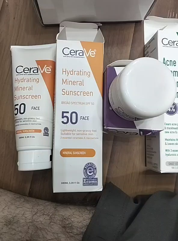 Trendora Hub CeraVe 4 In 1 Skincare Kit with Night Cream + Retinol Serum + Acne Foaming Cream Cleanser + Hydrating Mineral Sunscreen