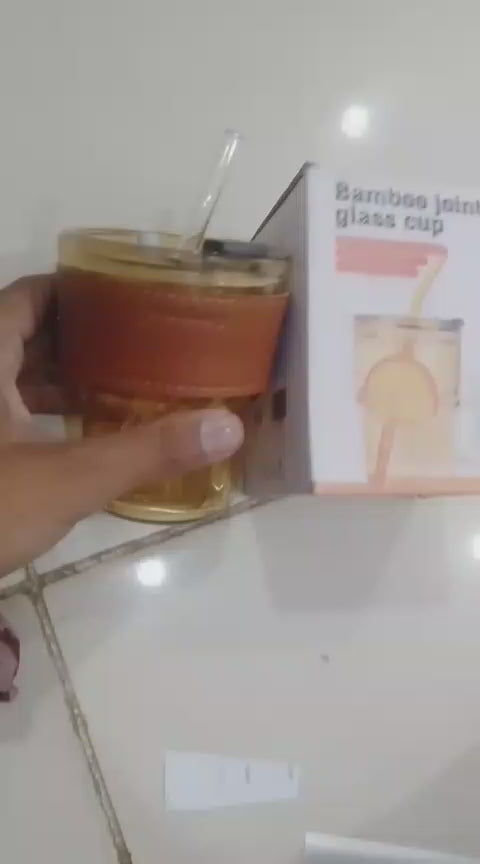 Trendora Hub Premium Amber Glass Coffee Tumbler with Glass Straw (400ml)